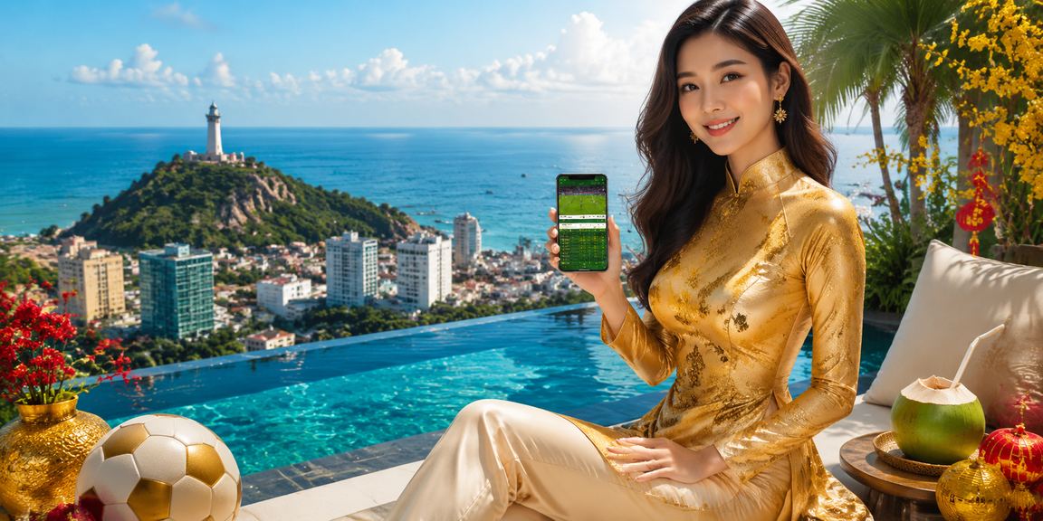 Người dùng Vũng Tàu trải nghiệm ứng dụng casino trực tuyến với trang phục áo dài truyền thống